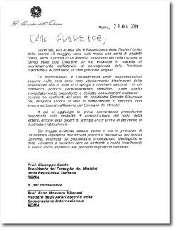 lettera del ministro Salvini al Presidente Conte